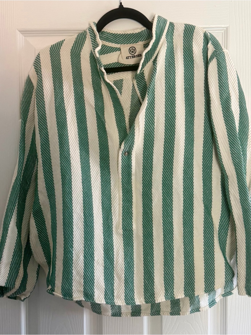 Attersee Pop Over Shirt in Green Stripe